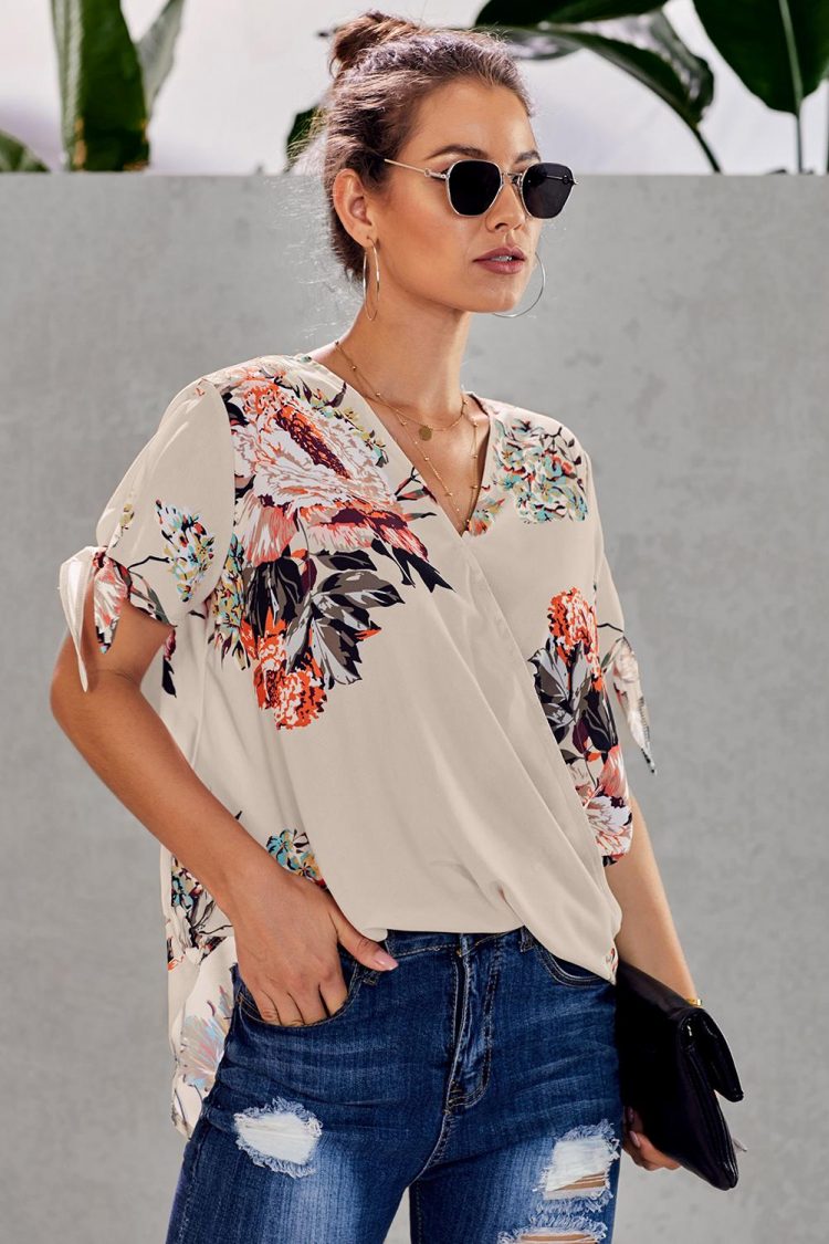 Agatha Womens Floral Twist Top Apricot