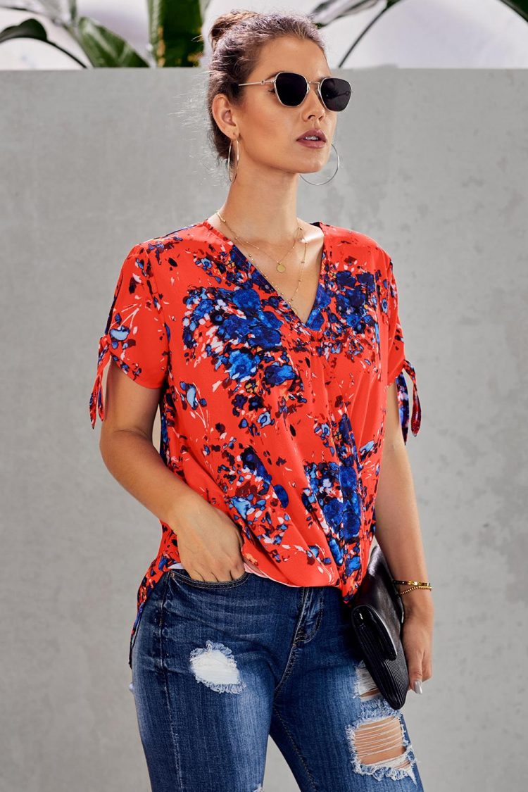 Agatha Womens Floral Twist Top Orange