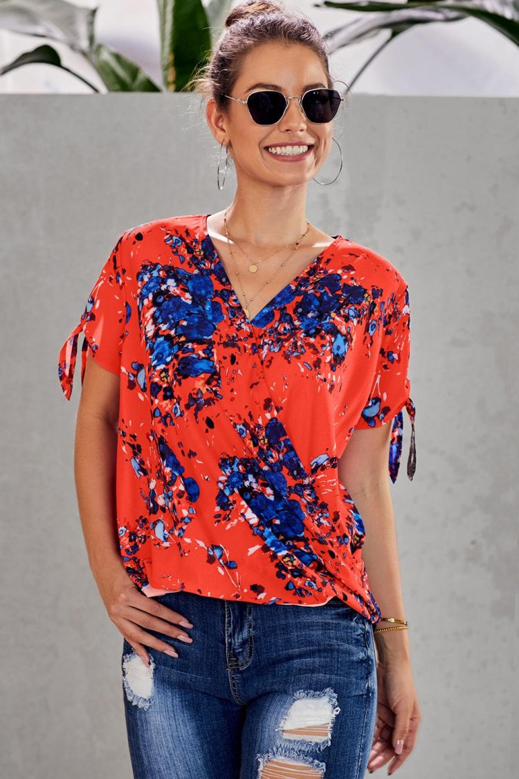 Agatha Womens Floral Twist Top Orange