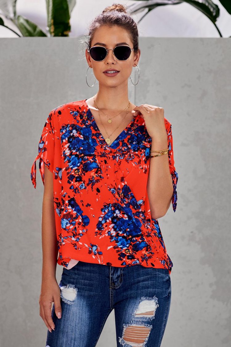 Agatha Womens Floral Twist Top Orange