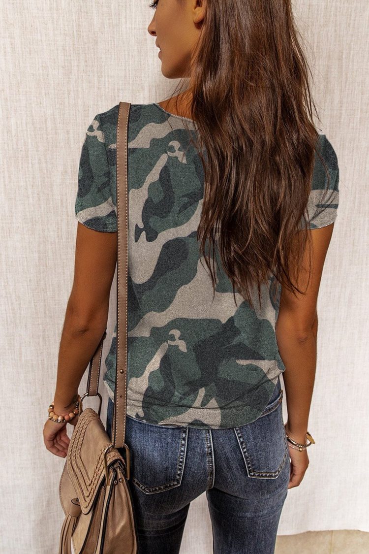 Agnes Women Camouflage Print Short Sleeve Tee Green