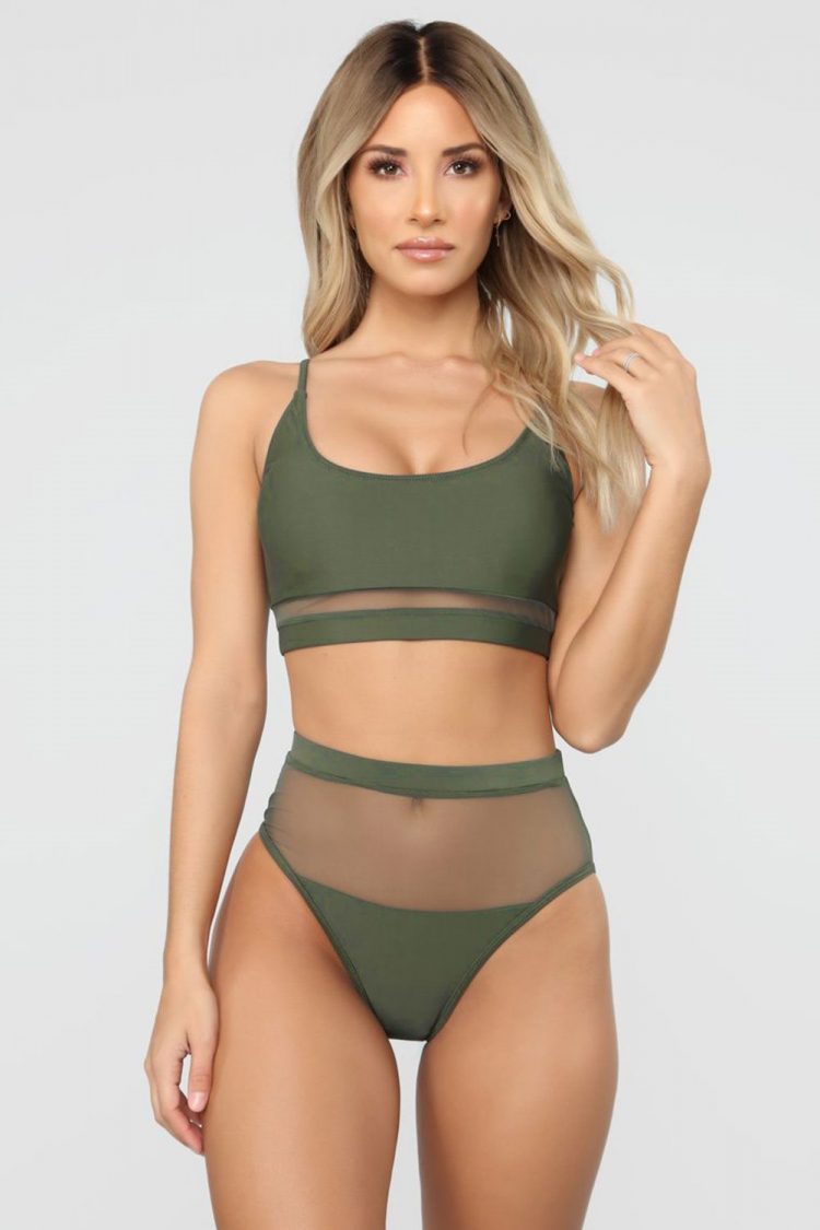 Amber Women's Two-piece Lace Mesh Patchwork Bikini Swimsuit Green