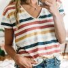 Antonia Women's Stripes V Neck T-shirt Multicolor