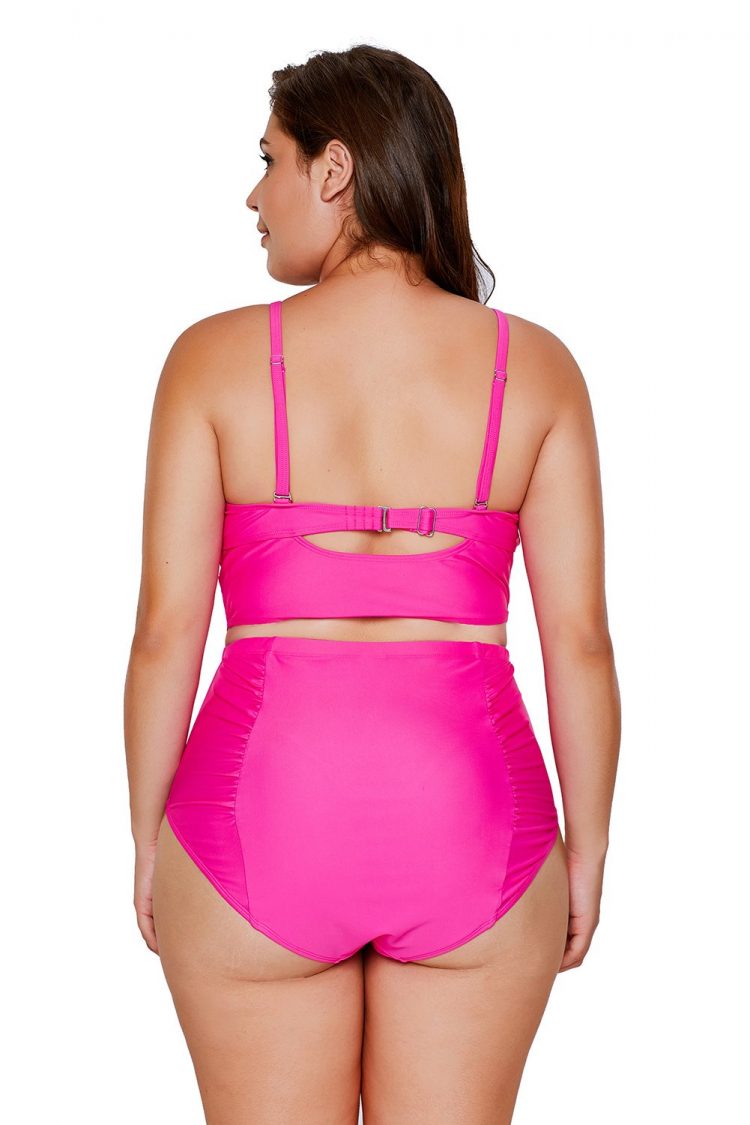 Ariah Women's Strappy Neck High Waist Plus Size Swimsuit Rosy