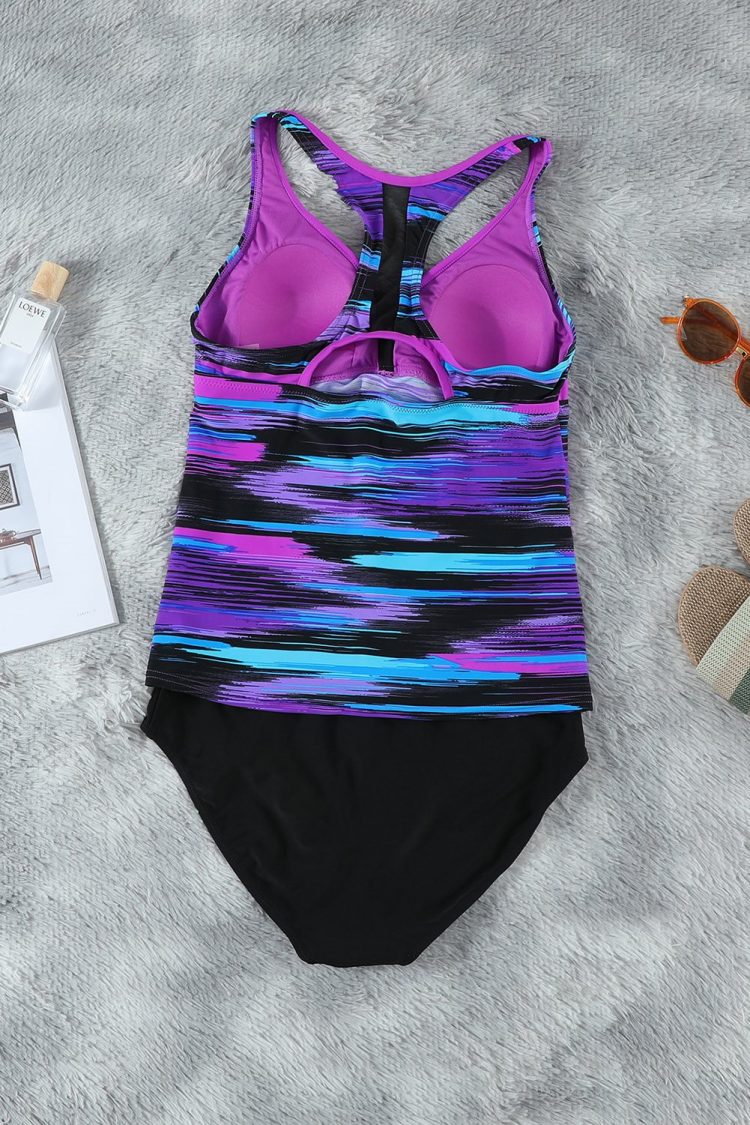 Stephanie Women Tie-dye Racerback Tankini Swimsuit Purple