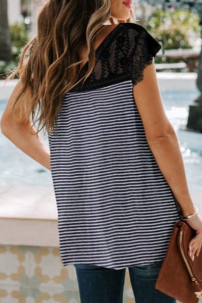 Yolande Women Eyelash V Neck Striped Tank