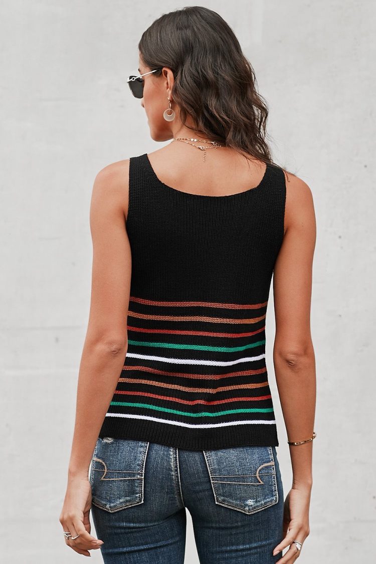 Yvonne Womens Stripes Black Knit Tank Top Black