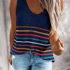 Yvonne Womens Stripes Black Knit Tank Top Blue