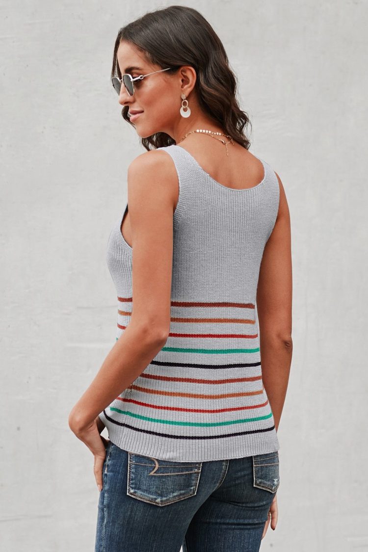 Yvonne Womens Stripes Black Knit Tank Top Gray