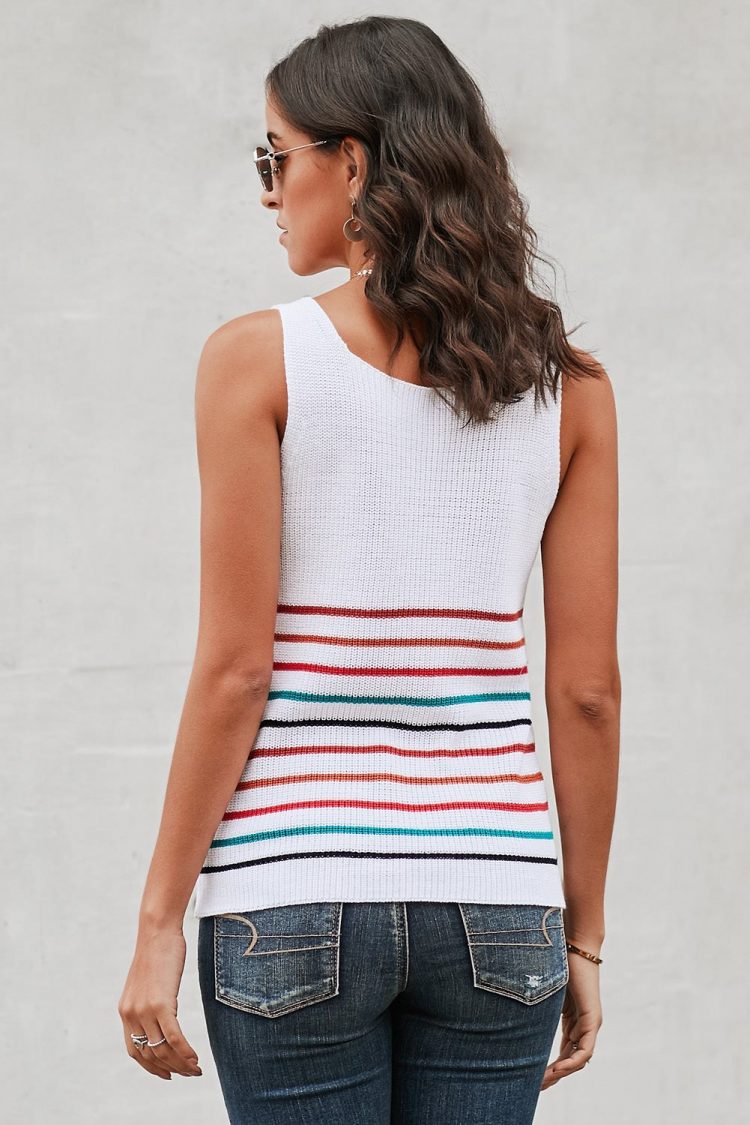 Yvonne Womens Stripes White Knit Tank Top White