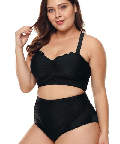 Bianca Women's Plus Size Scalloped Detail High Waist Bikini Swimsuit Black