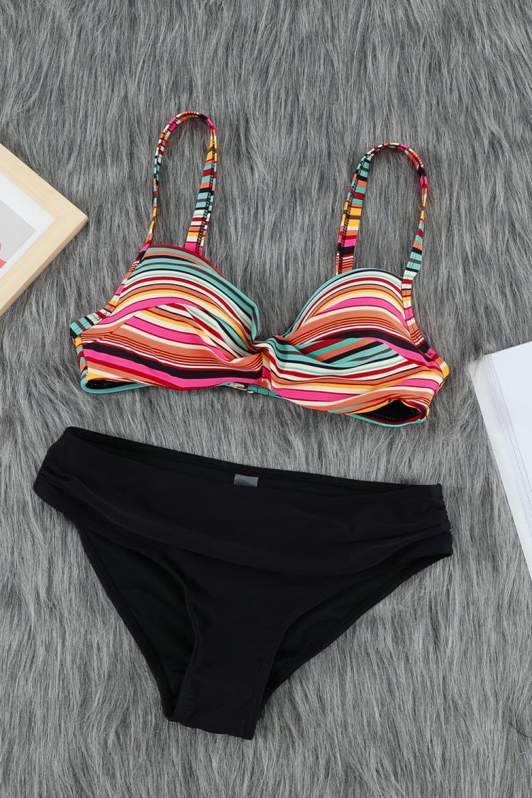 Camille Women Multicolor Twisted Bust Striped Bikini Set