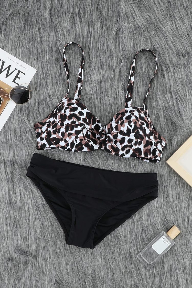 Camille Womens Twisted Bust Leopard Bikini Set