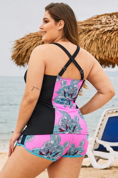 Catherine Women Rose Floral Block Plus Size Swimwear