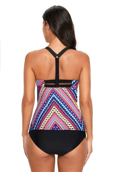 Fran Womens Aztec Print Y Back Tankini Top