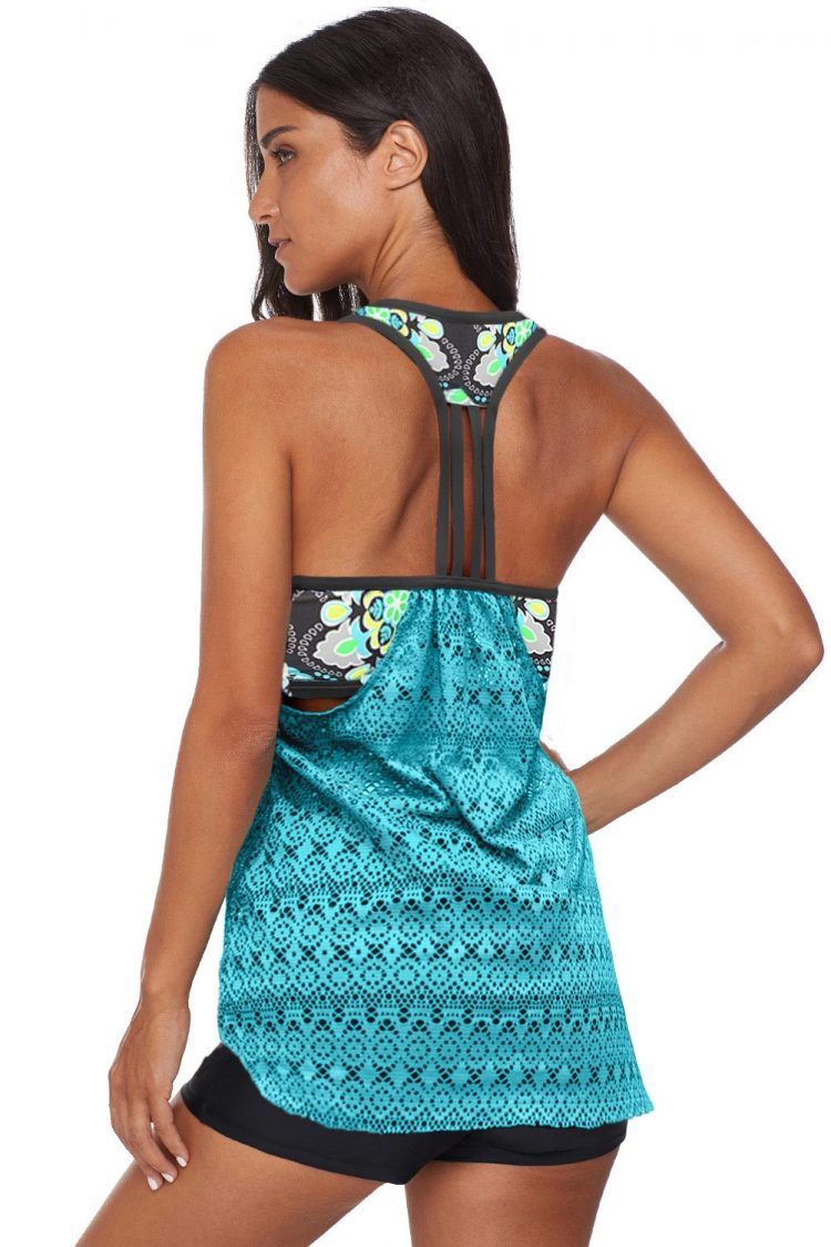 Greta Women's Printed Patchwork Vest Tankini Top Green