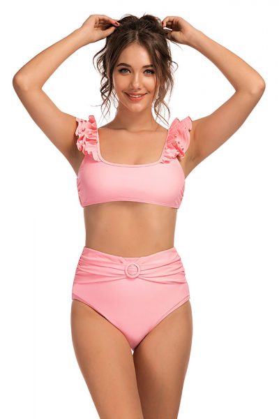 Beverly Women's Ruffle Push Up Bikini High Waist Swimsuit 3 Pieces