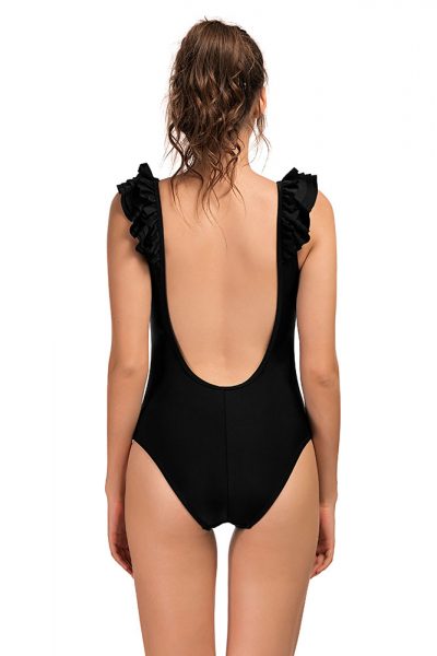 Ailah Womens Ruffle Shoulder Backless One-piece Swimwear