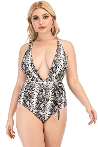 Elma Women's Halter V Neck Plunge High Cut One-Piece Swimsuits Snake