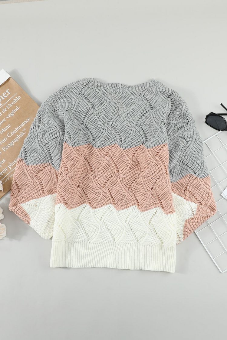 Abigail Womens Knitted Cut Out Pullover Sweater Pink Color Block