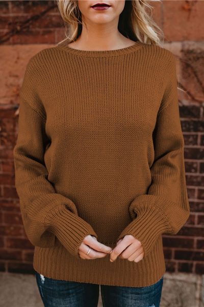 Ada Women Brown Hollow-out Back Sweater with Tie