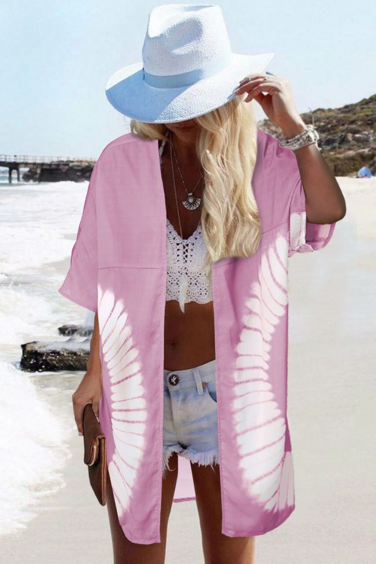 Alyssa Women Tie Dye Open Front Kimono Cardigan Pink