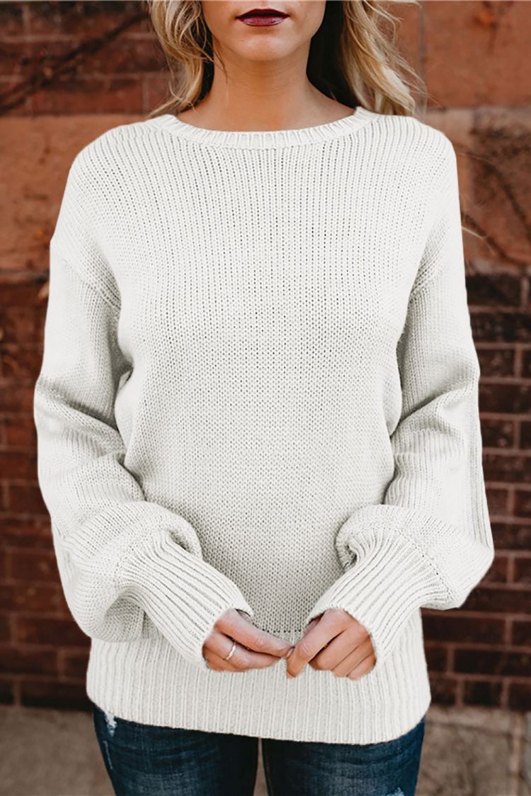 Beata Women Hollow-out Back Sweater with Tie White