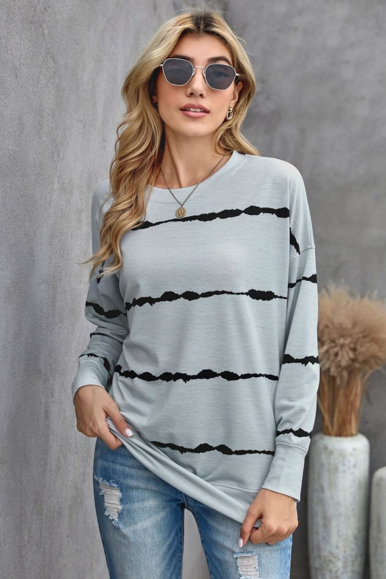 Eartha Women Tie-dye Stripes Gray Sweatshirt