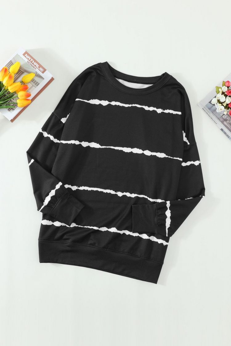 Edith Womens Black Sweatshirt Tie-dye Stripes