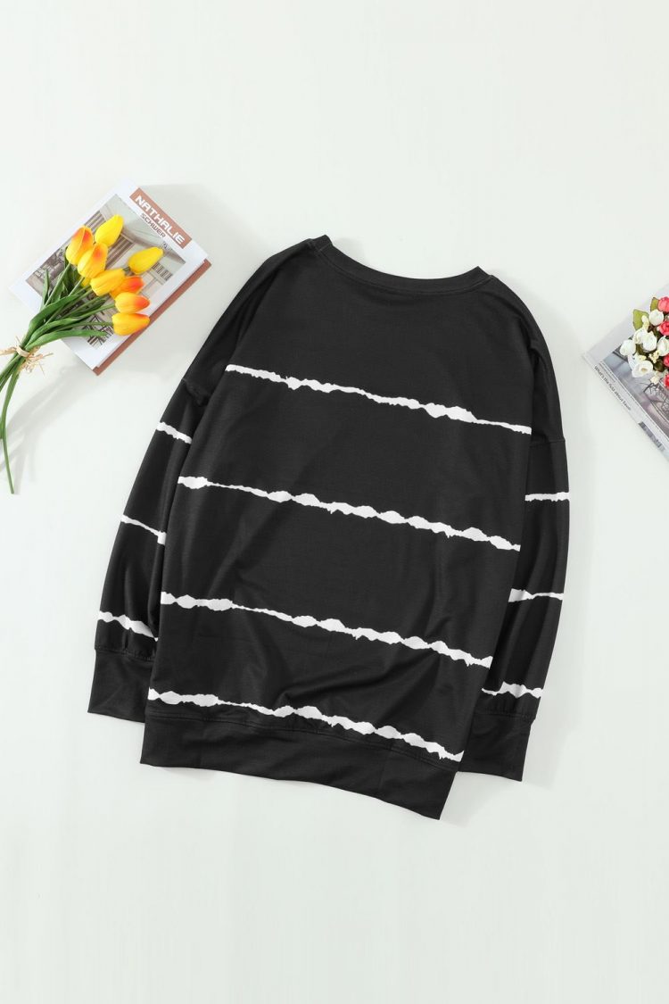 Edith Womens Black Sweatshirt Tie-dye Stripes