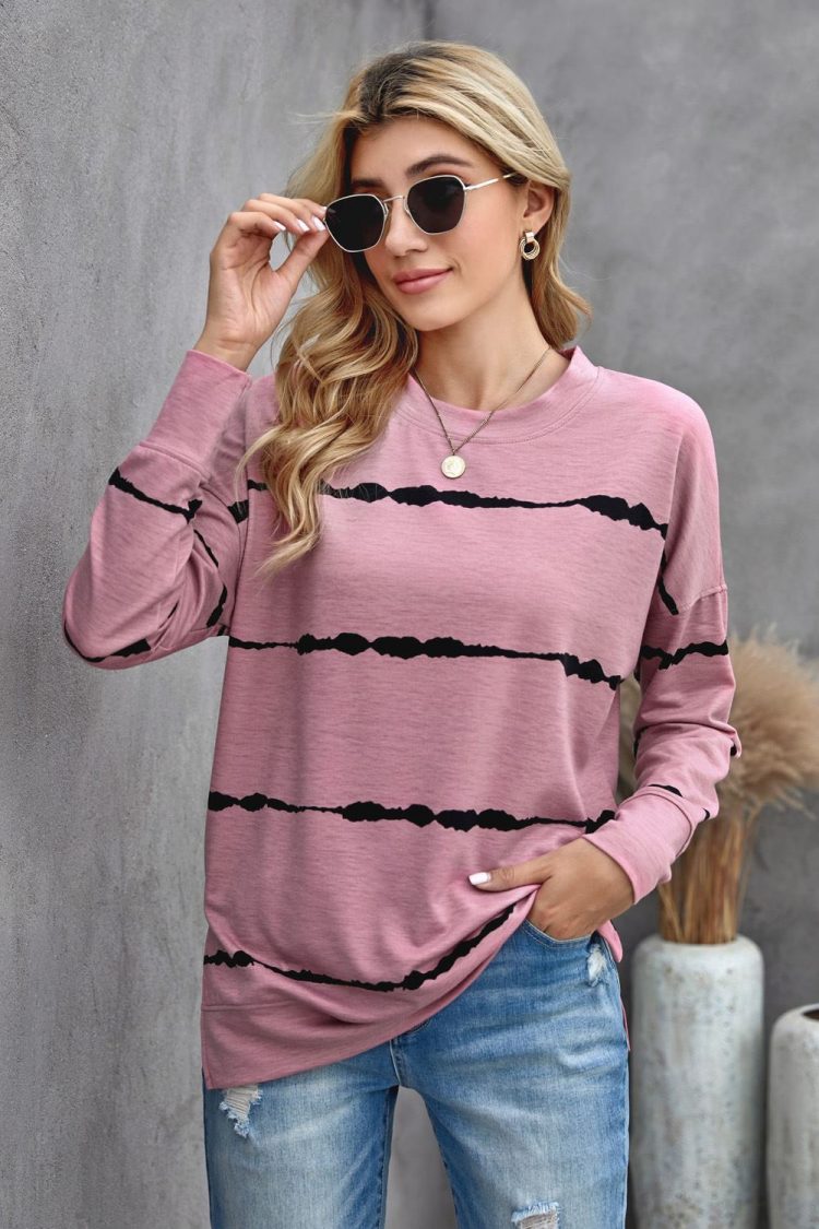 Edlyn Women Pink Sweatshirt Tie-dye Stripes