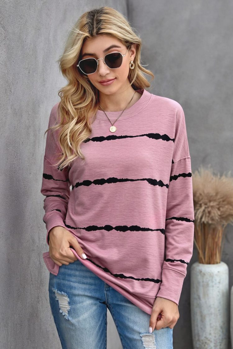 Edlyn Women Pink Sweatshirt Tie-dye Stripes