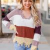 Jessica Women Colorblock Distressed Sweater