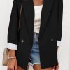 Nissa Women's Black Buttoned Lapel Collar Blazer with Pocket