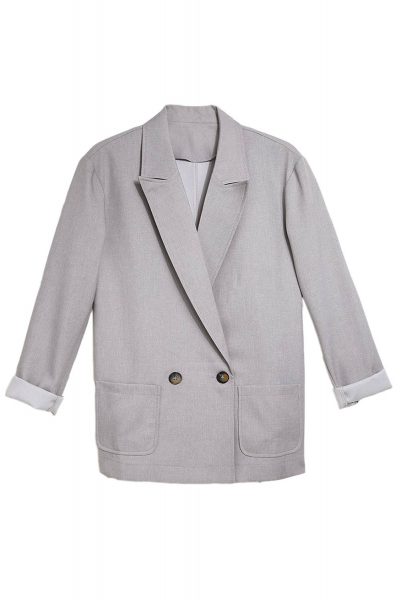 Nissa Womens Buttoned Lapel Collar Blazer with Pocket Gray