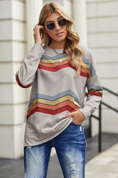 Olga Womens Classic Sweatshirt Gray Color Block