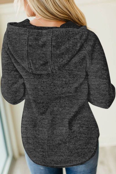 Olinda Women's Black Heathered Print Button Snap Neck Pullover Hoodie