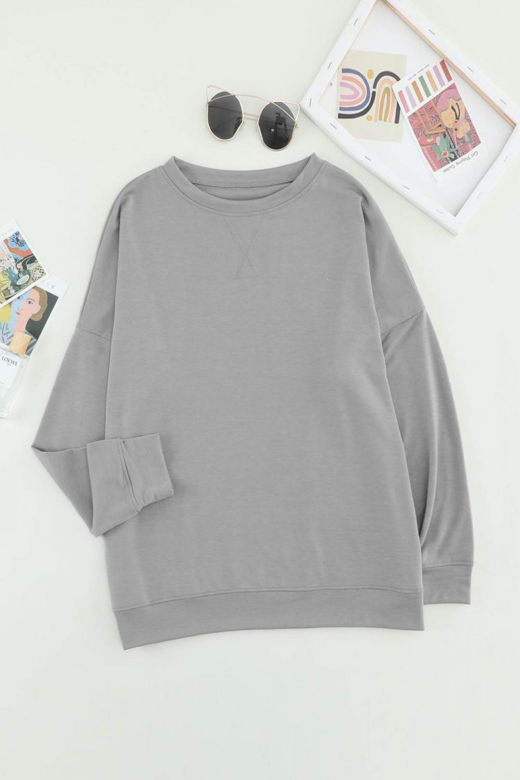 Oprah Womens Gray Sweatshirt Crew Neck Long Sleeve