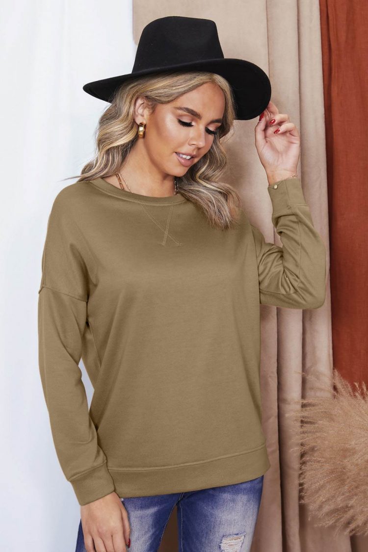 Pandora Women's Khaki Crew Neck Long Sleeve Sweatshirt