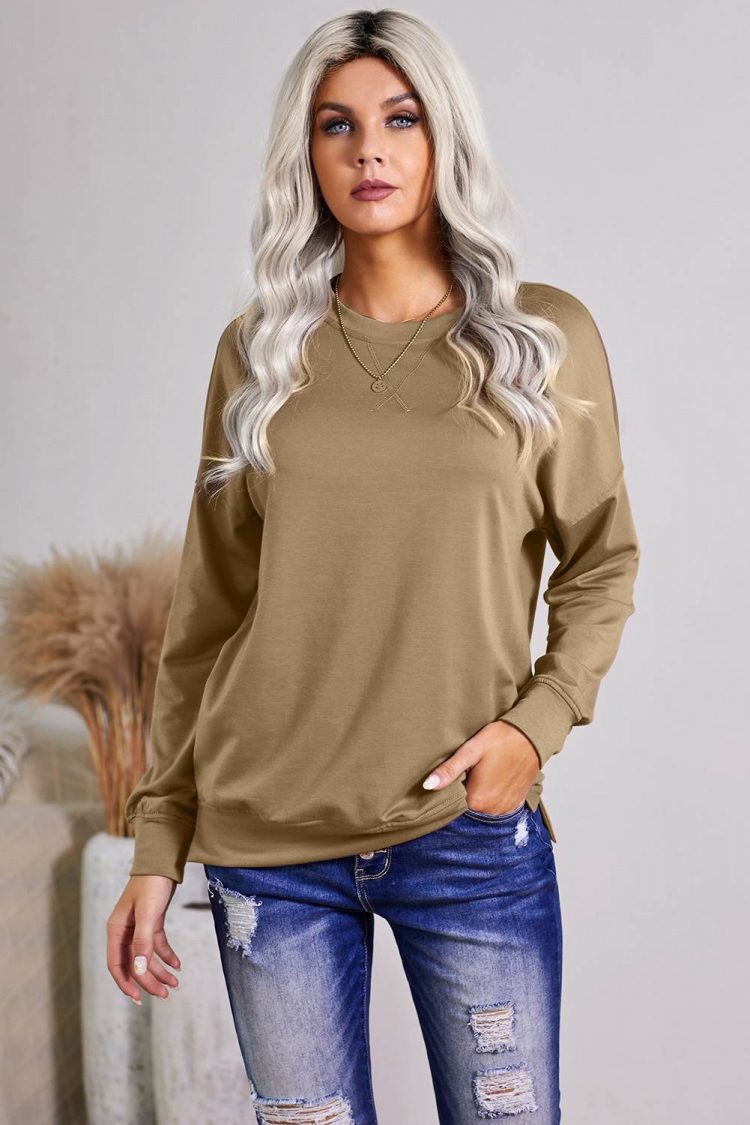 Pandora Women's Khaki Crew Neck Long Sleeve Sweatshirt