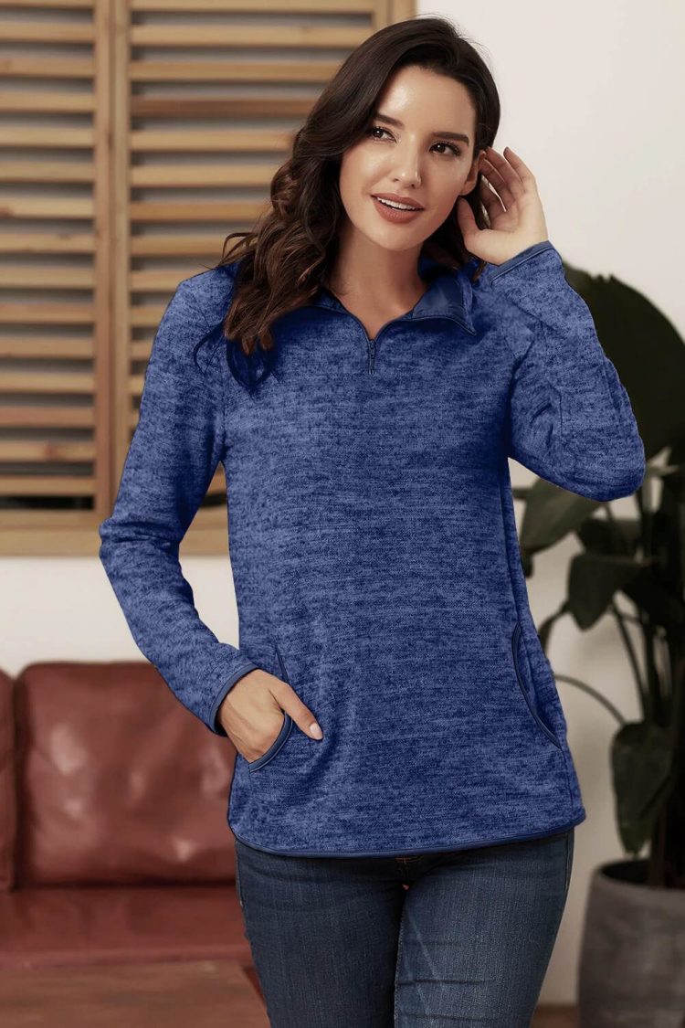 Paula Women Blue Quarter Zip Pullover Sweatshirt