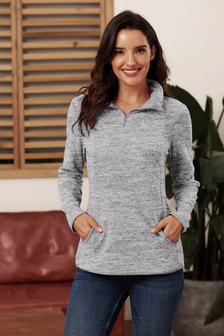 Peggy Women's Gray Quarter Zip Pullover Sweatshirt