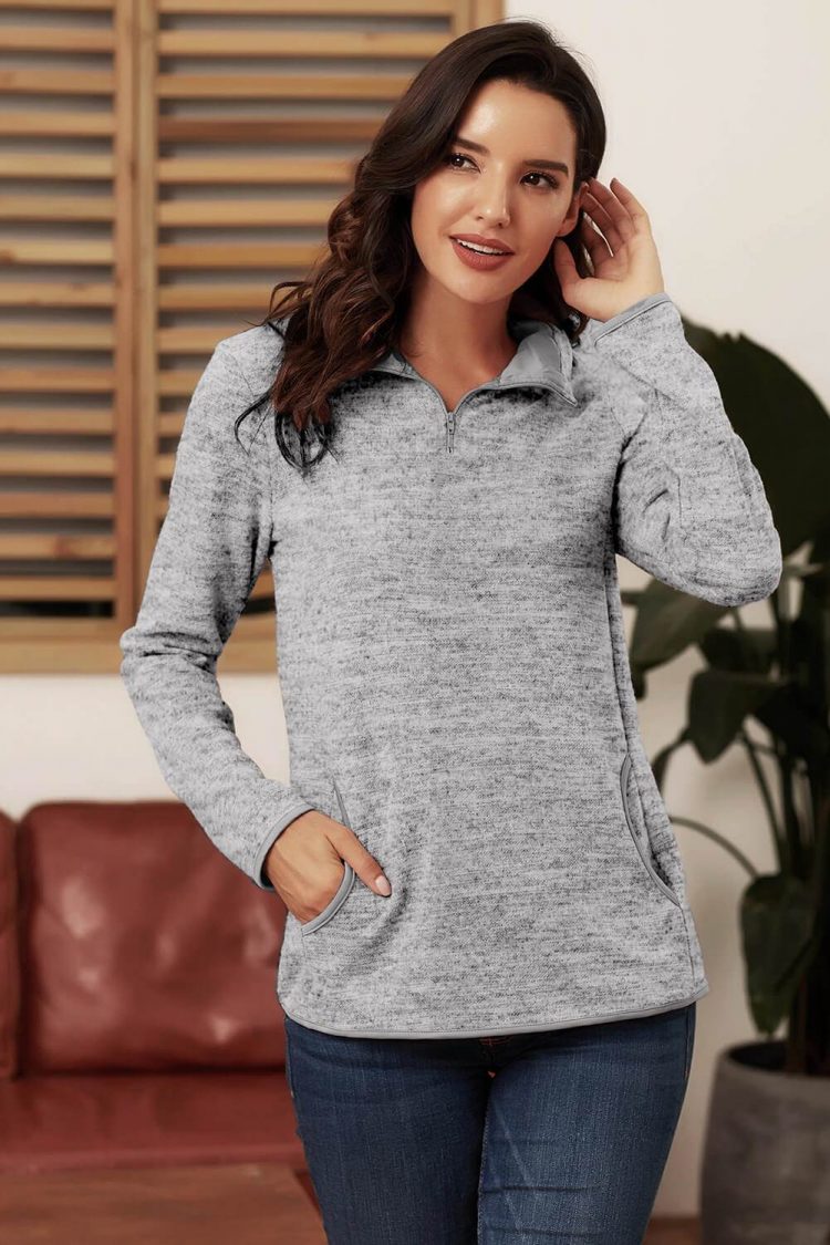 Peggy Women's Gray Quarter Zip Pullover Sweatshirt