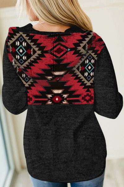 Phoebe Womens Black Tribal Geometric Print Hoodies with Pocket