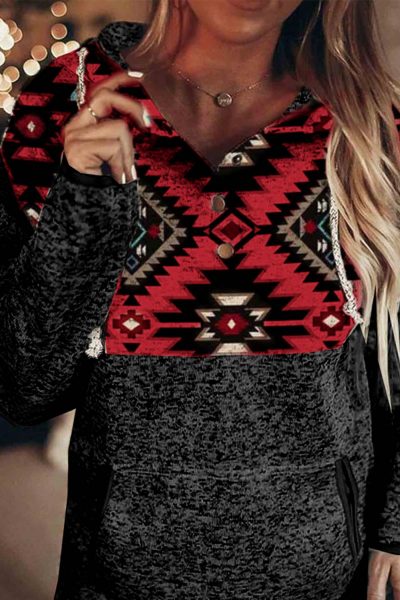 Phoebe Womens Black Tribal Geometric Print Hoodies with Pocket