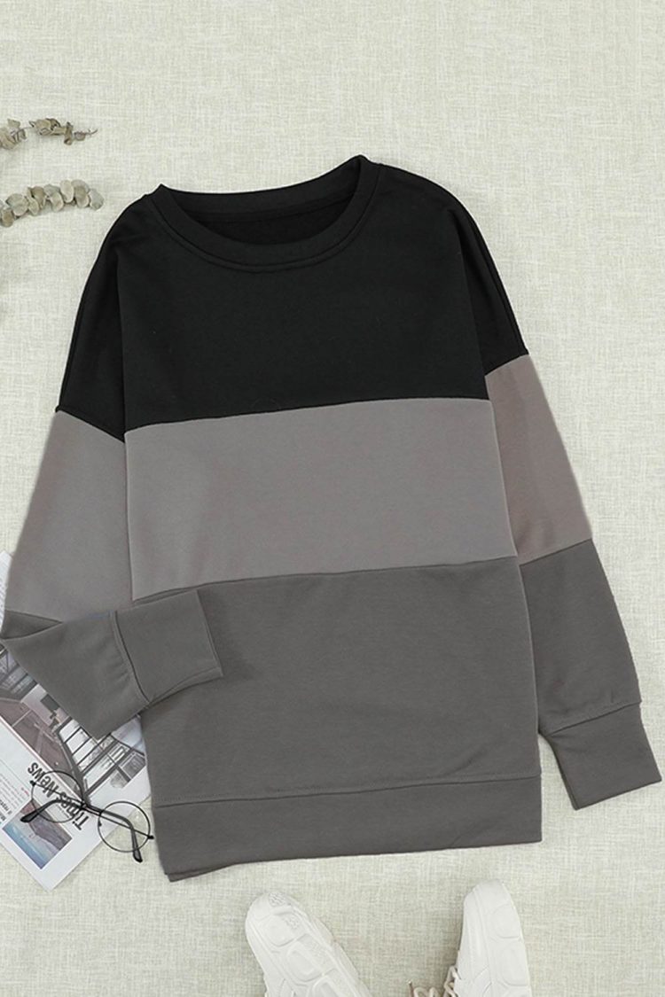 Qamar Women's Colorblock Black Contrast Stitching Sweatshirt with Slits