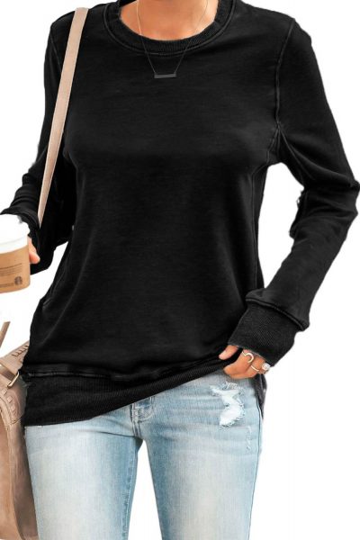 Rachel Women's Wash Fleece Pullover Sweatshirt Black