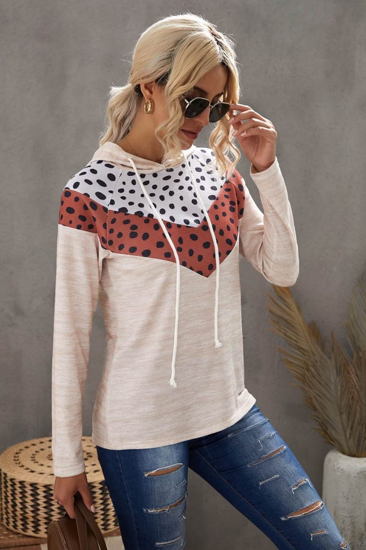 Rena Womens Cheetah Chevron Color Block Hoodie