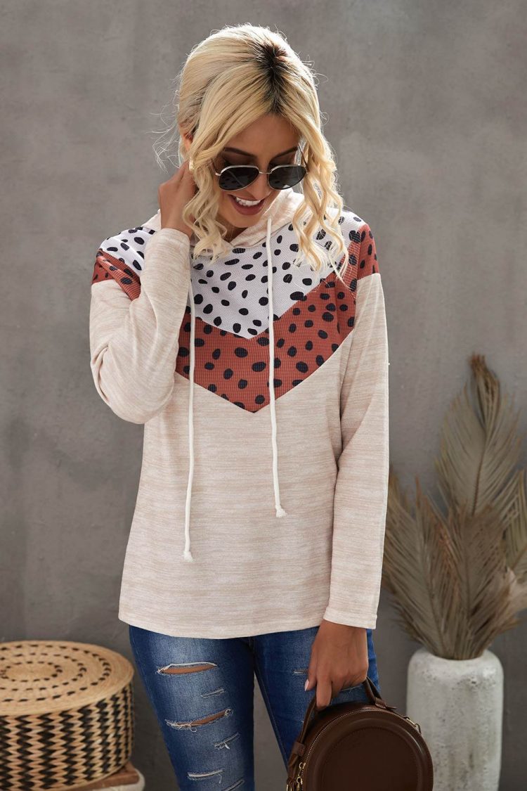 Rena Womens Cheetah Chevron Color Block Hoodie