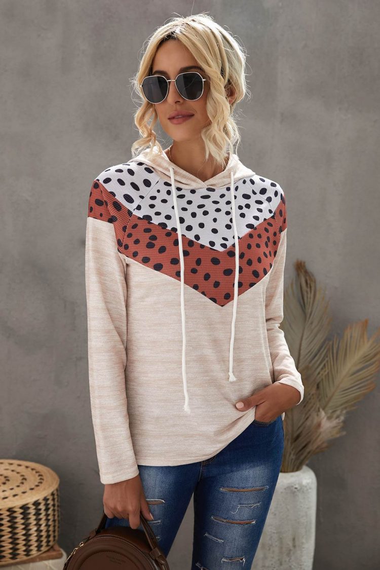 Rena Womens Cheetah Chevron Color Block Hoodie